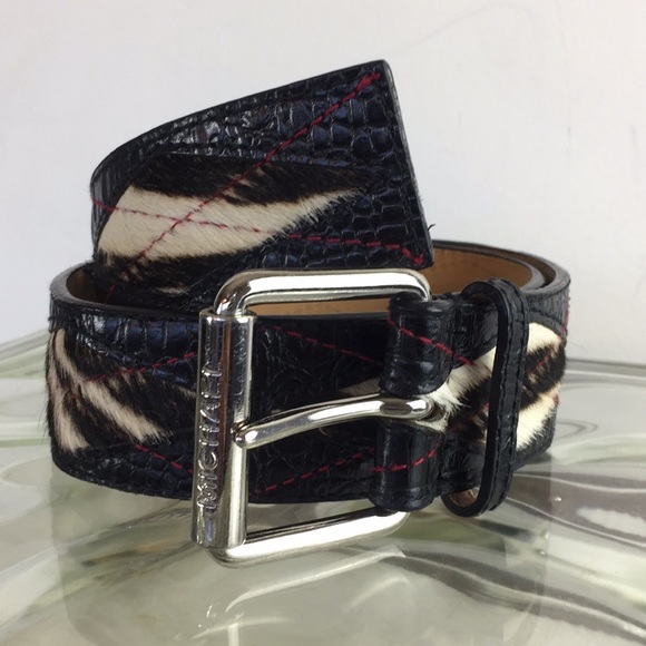 Michael Kors Small Black Argyle Pony Hair belt - Picture 6 of 8